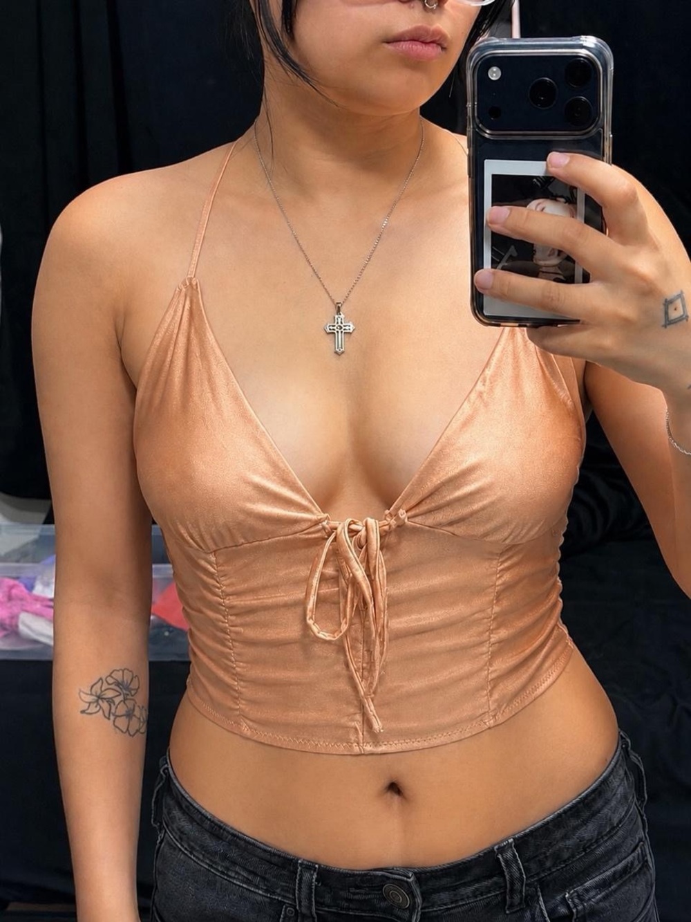 Urban Outfitters Satin Corset Top L Brown Ruched Tie Front Y2K Going Out